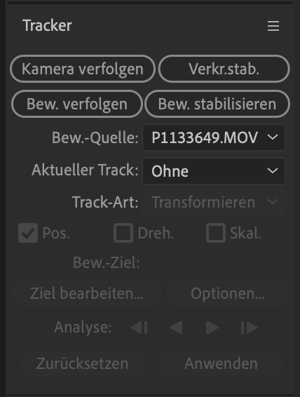 After Effects Tracker Fenster
